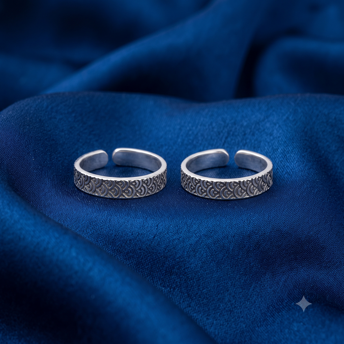 Silver Oxidised Cascading Emboss Toe Rings