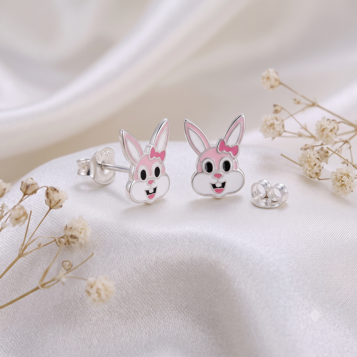 Silver Kids Bunny Stud Earrings