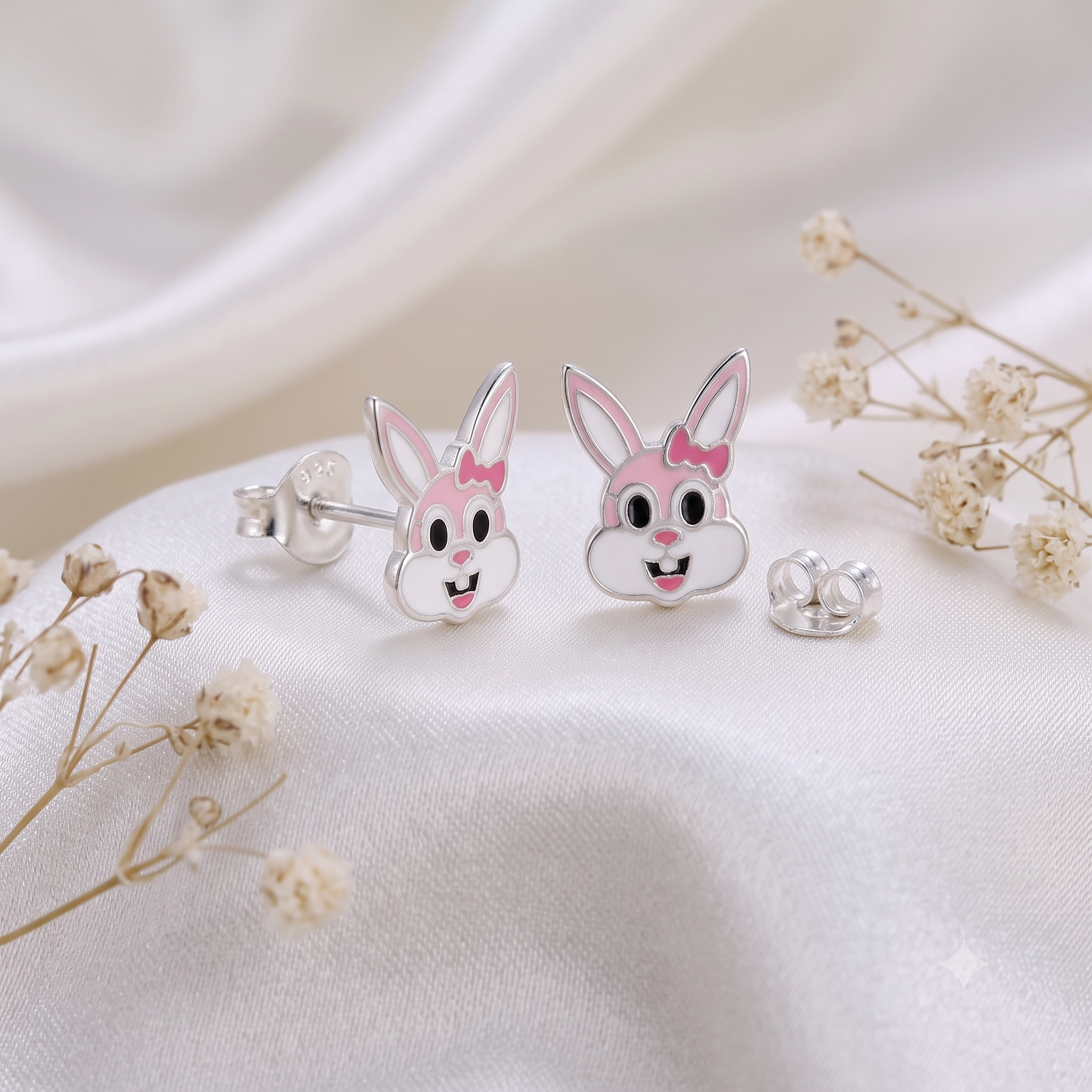 Silver Kids Bunny Stud Earrings