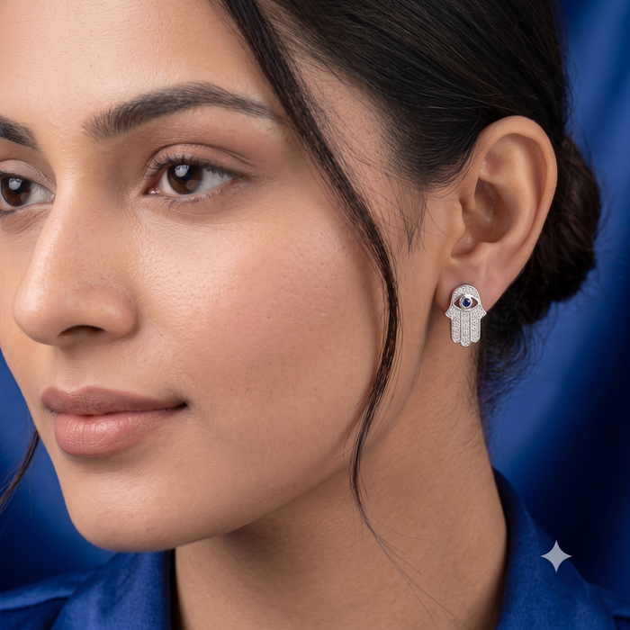 Silver Hamsa Evil Eye Earrings