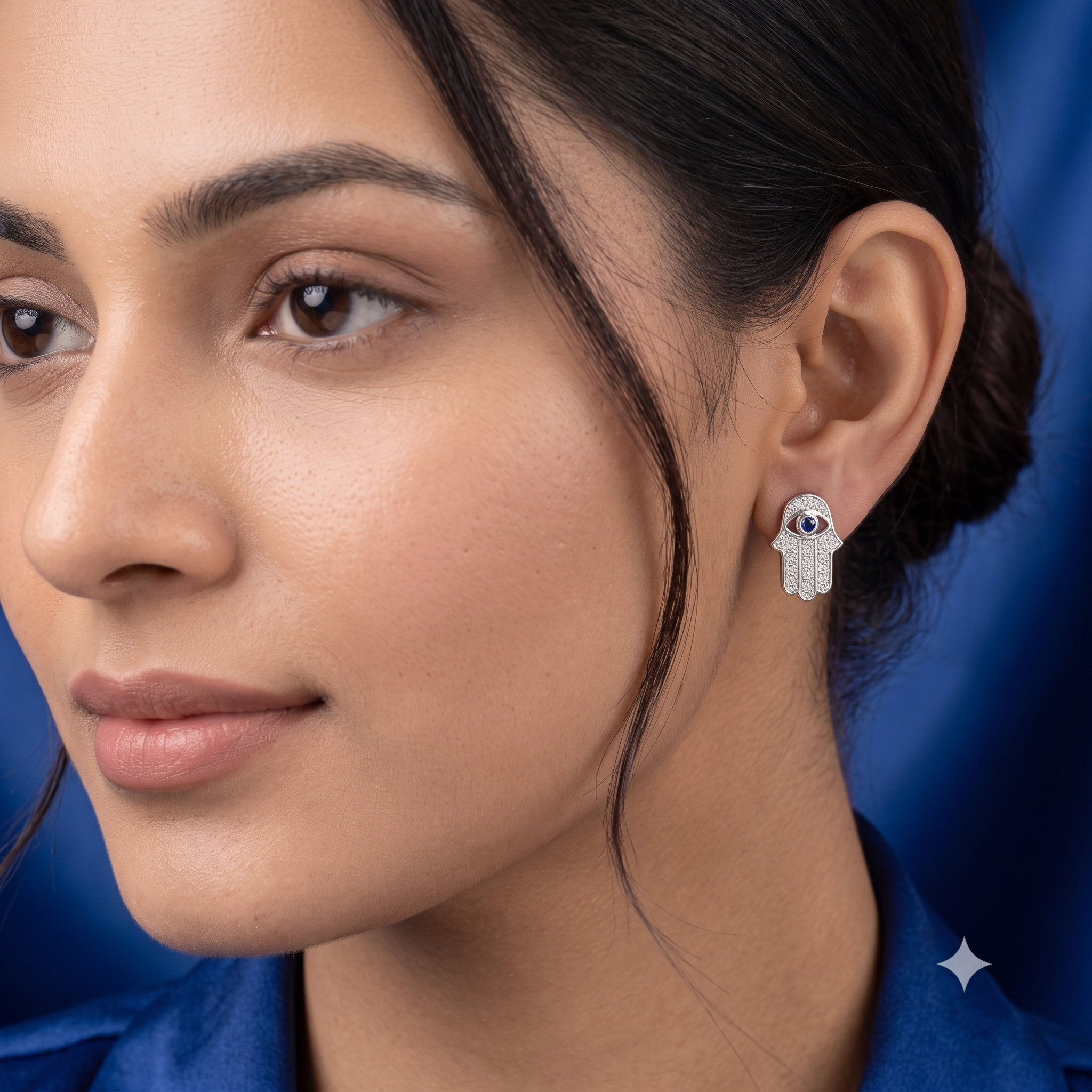 Silver Hamsa Evil Eye Earrings