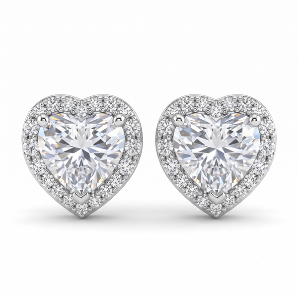 Silver Sparkling Grandoise Heart Solitaire Earrings