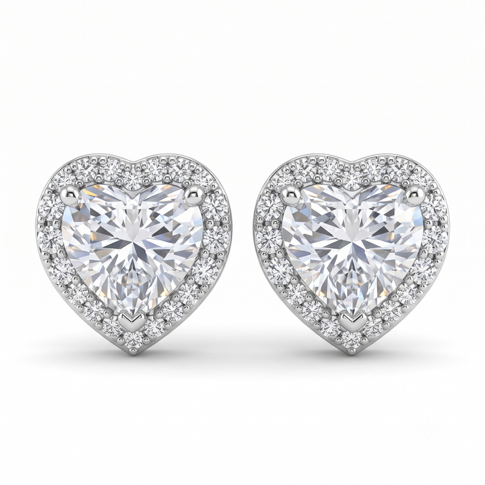 Silver Sparkling Grandoise Heart Solitaire Earrings