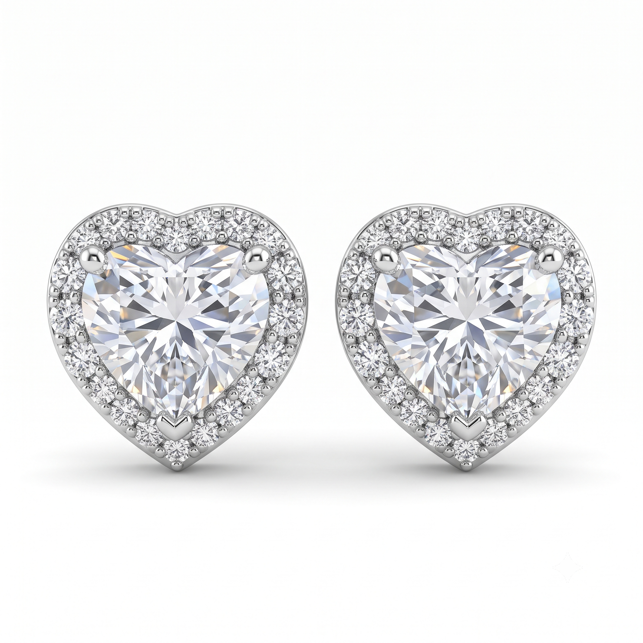 Silver Sparkling Grandoise Heart Solitaire Earrings