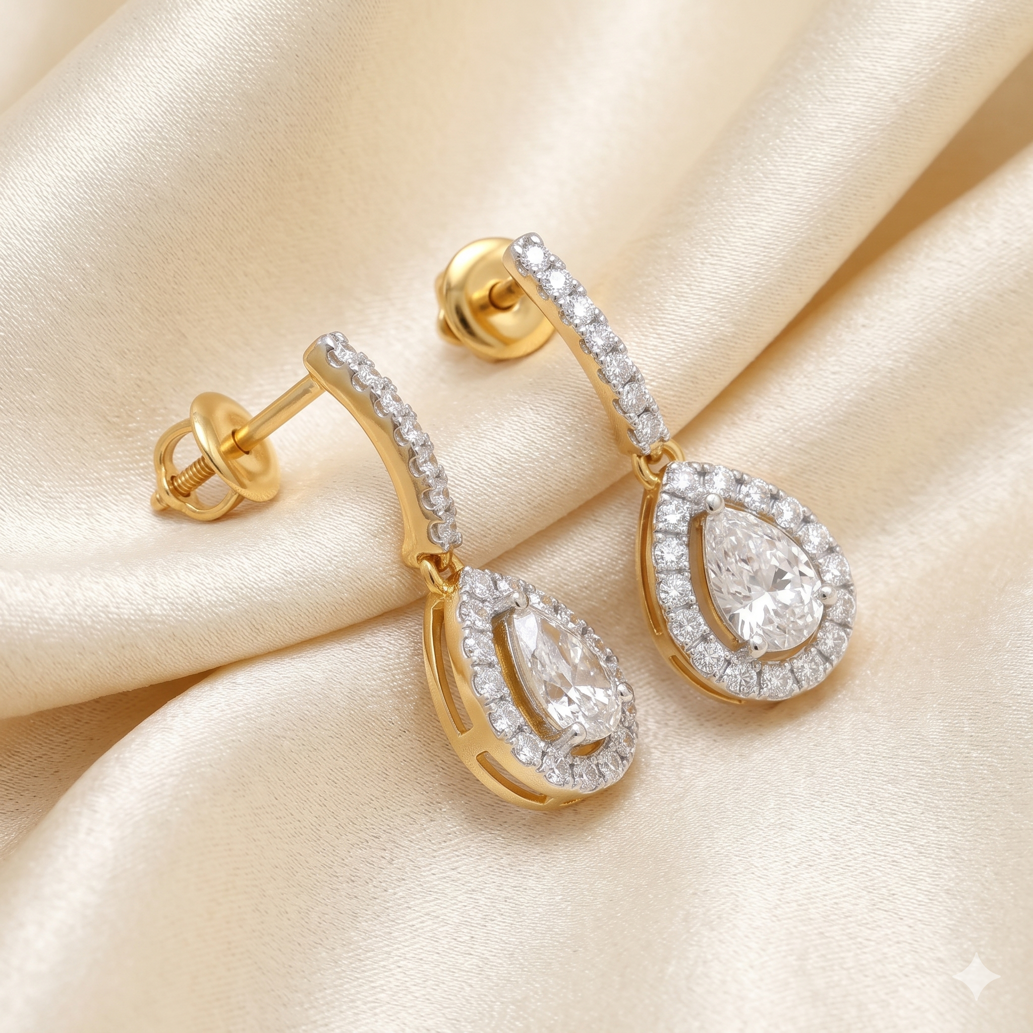 14k Gold Dangling Drop Solitaire Diamond Earring