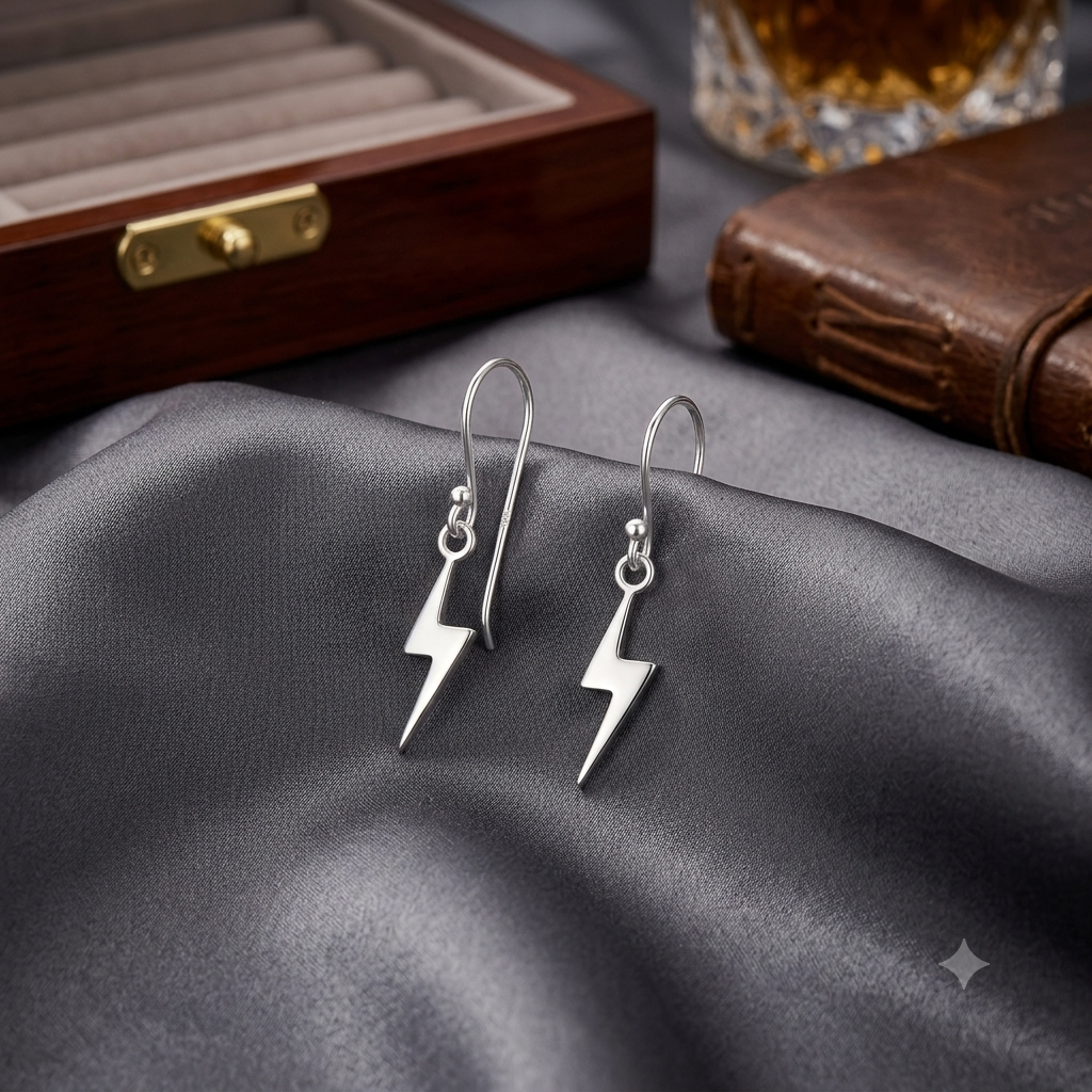 Silver Lightning Bolt Hook Earrings