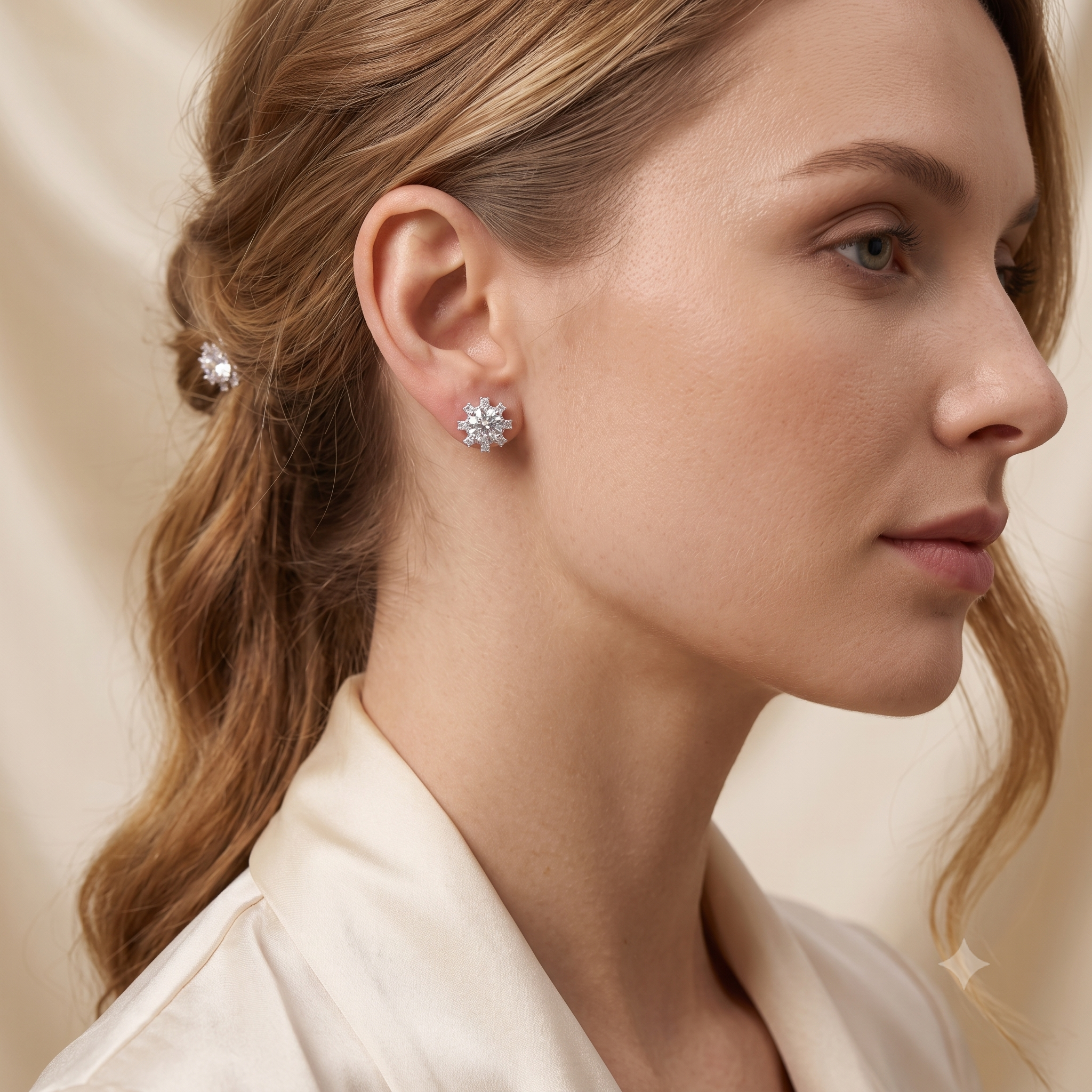 Silver Lucid Solitaire Flower Earrings