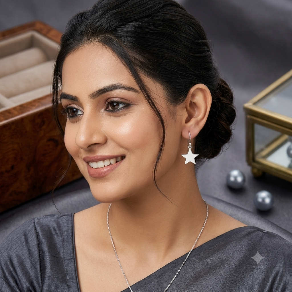Silver Star Hook Earrings
