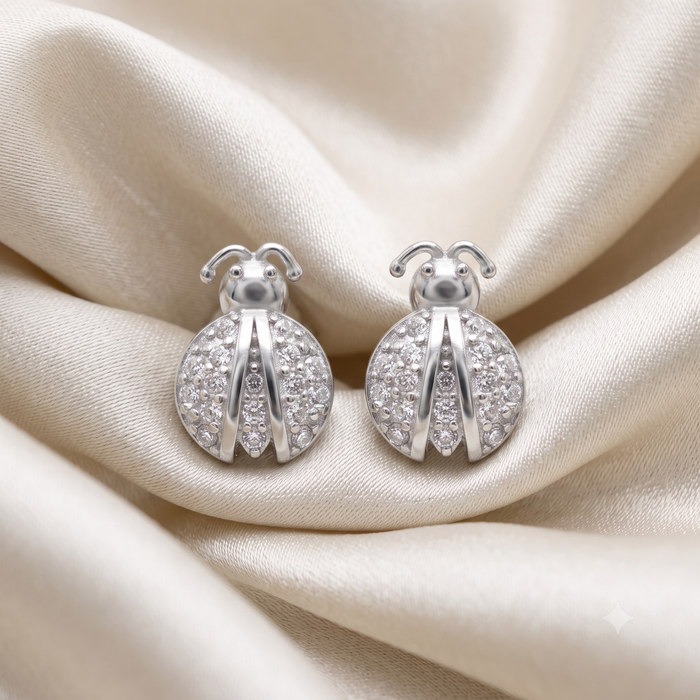 Silver Sparkling M Lady Bug Earrings