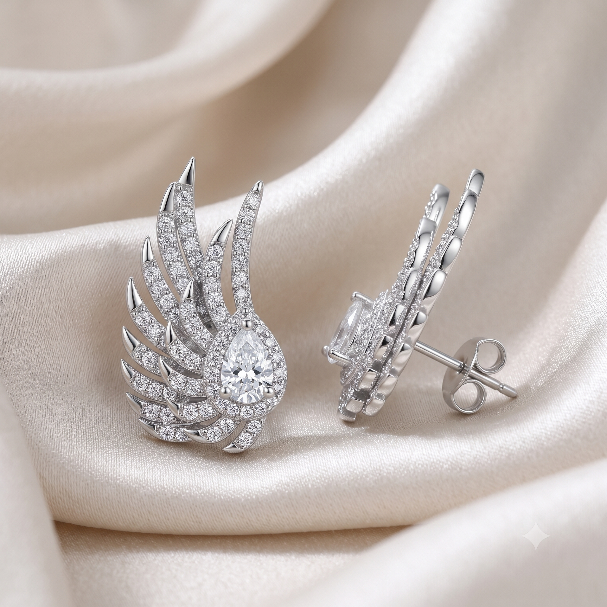 Silver Solitaire Drop on Falcon Feather Earrings