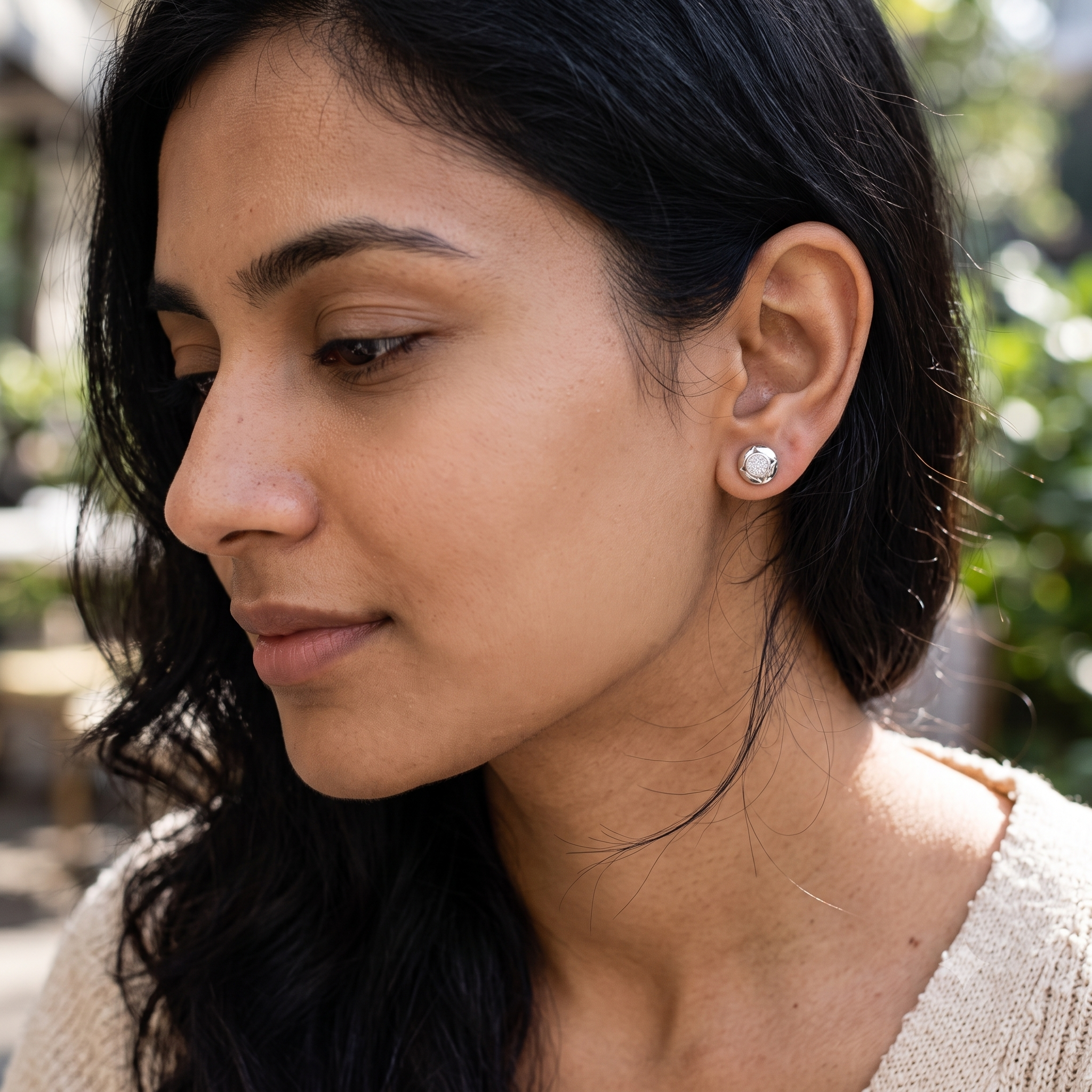 Silver Sparkling Shield Stud Earrings