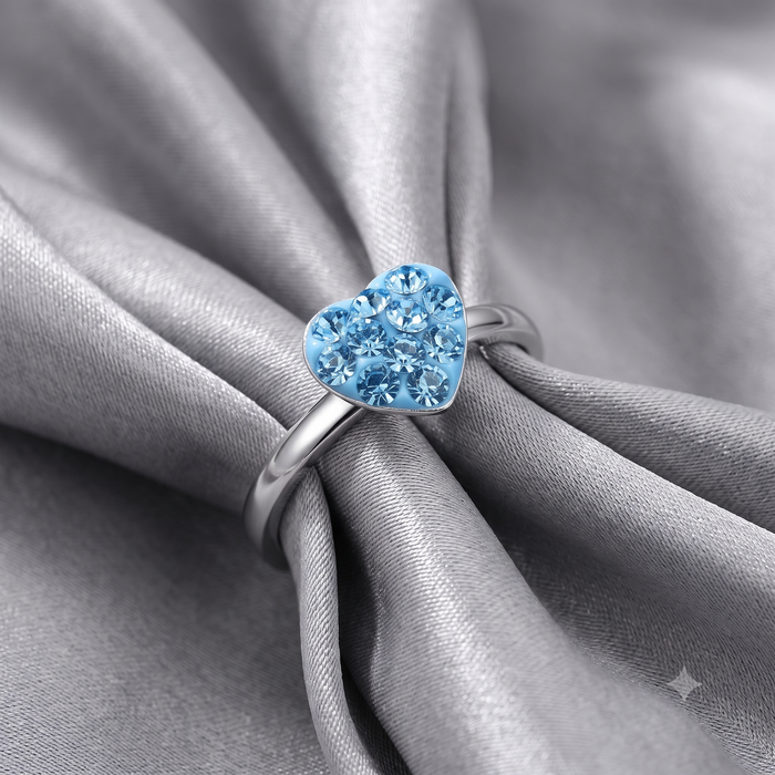 Silver Kids Ocean Blue Heart Ring
