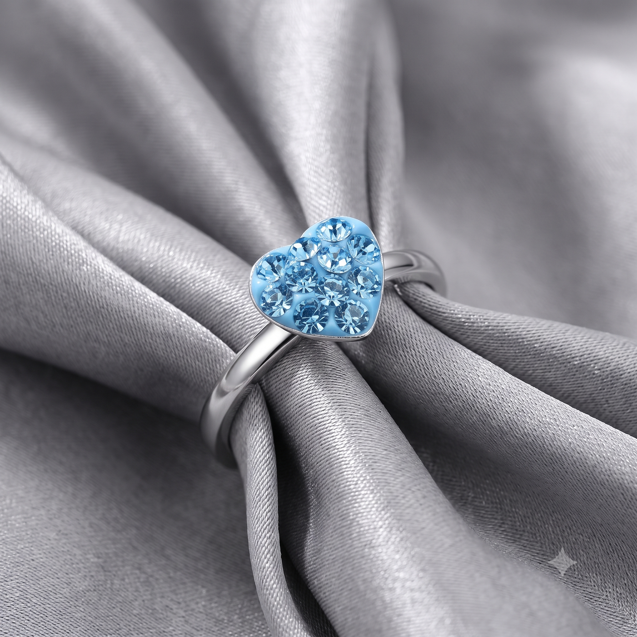 Silver Kids Ocean Blue Heart Ring