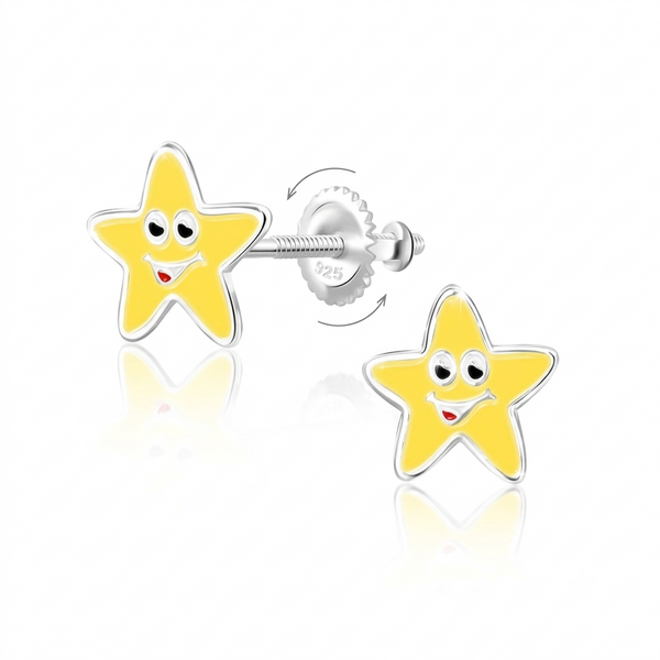 Silver Star Screw Back Earrings