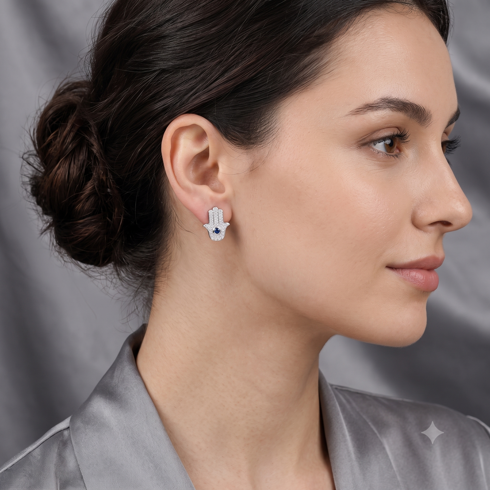 Silver Sparkling Hamsa Earrings