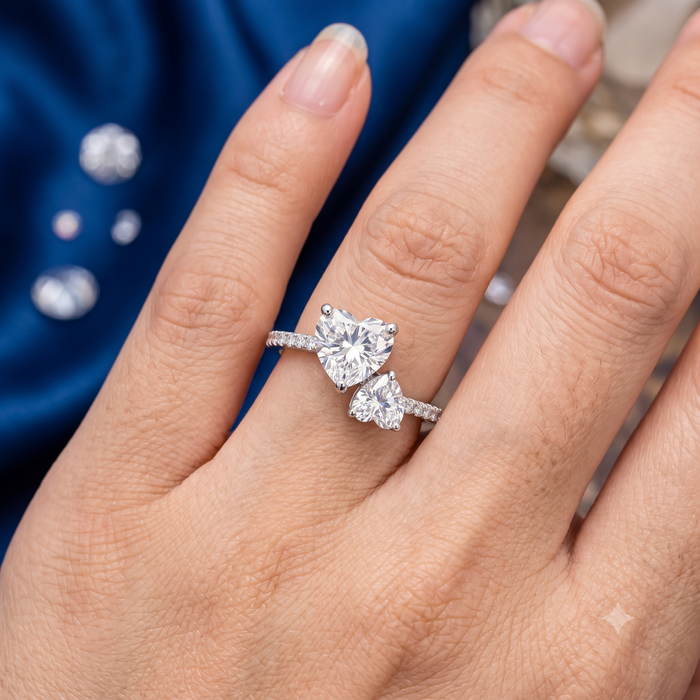 Silver Sparkling Solitaire Heart Embrace Ring