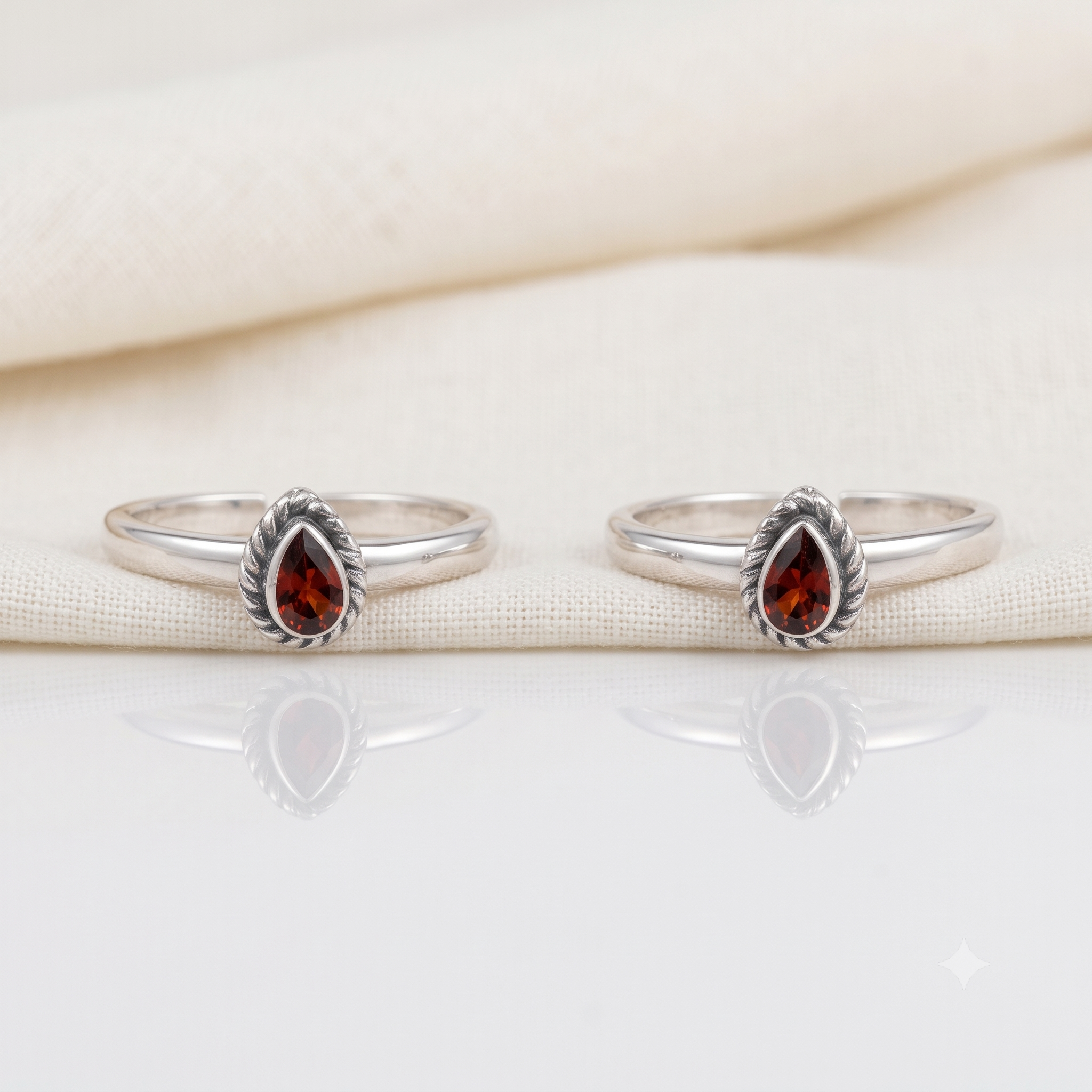 Silver Oxidized Red Royal Drop Toe Rings