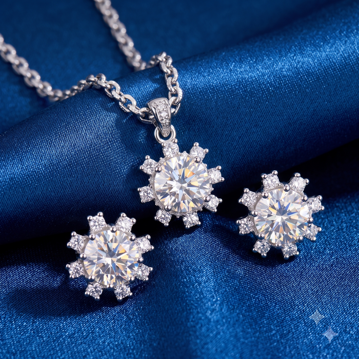 Silver Lucid Solitaire Flower Pendant Set