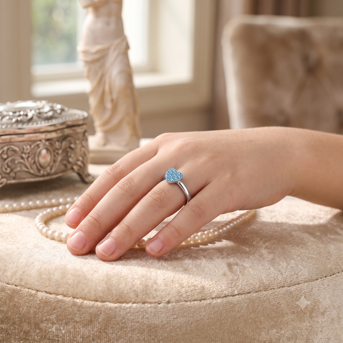 Silver Kids Ocean Blue Heart Ring