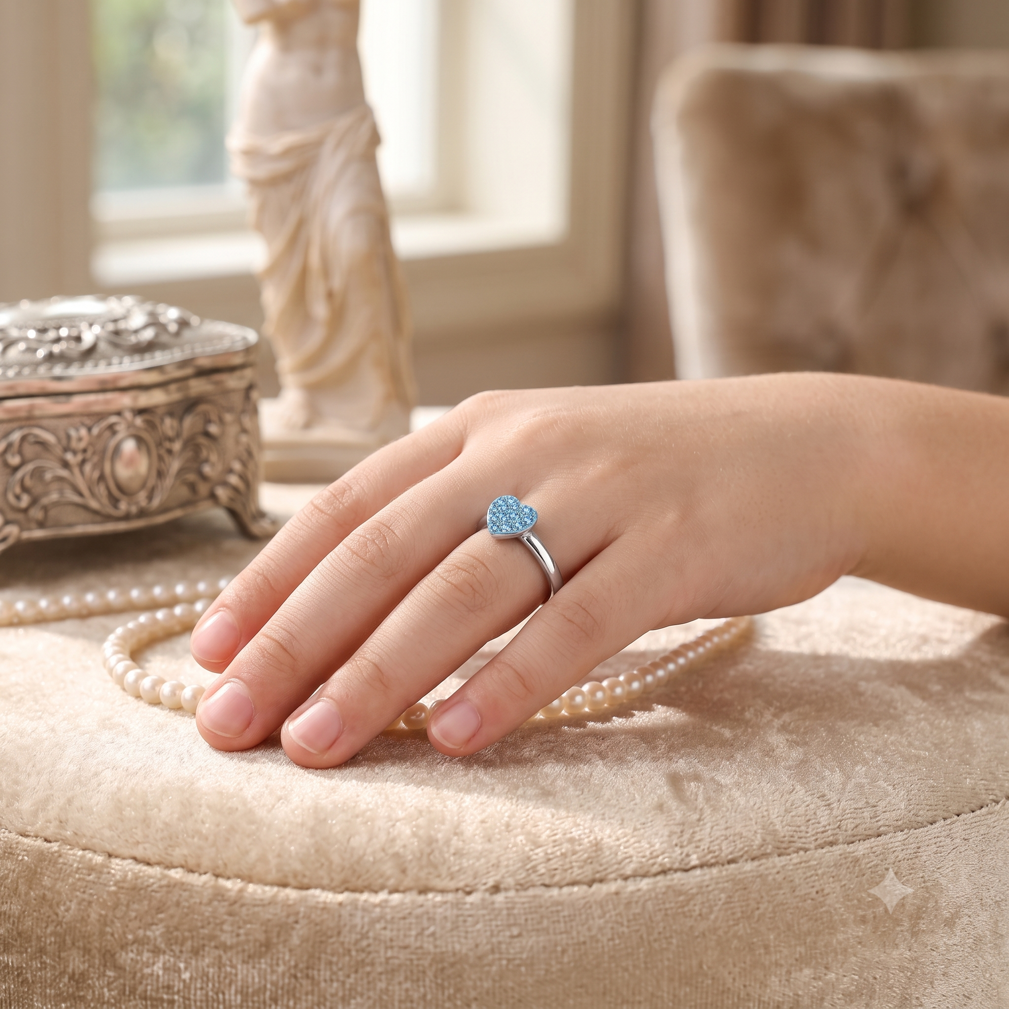 Silver Kids Ocean Blue Heart Ring
