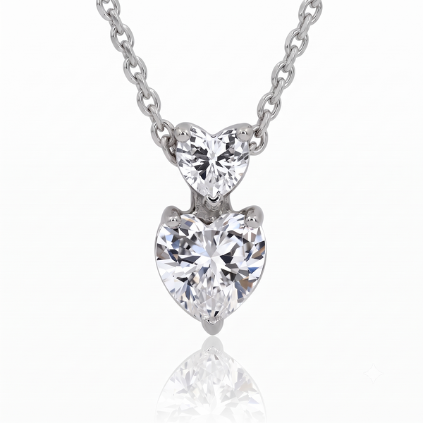 Silver Sparkling Solitaire Heart Embrace Necklace