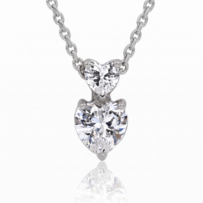 Silver Sparkling Solitaire Heart Embrace Necklace