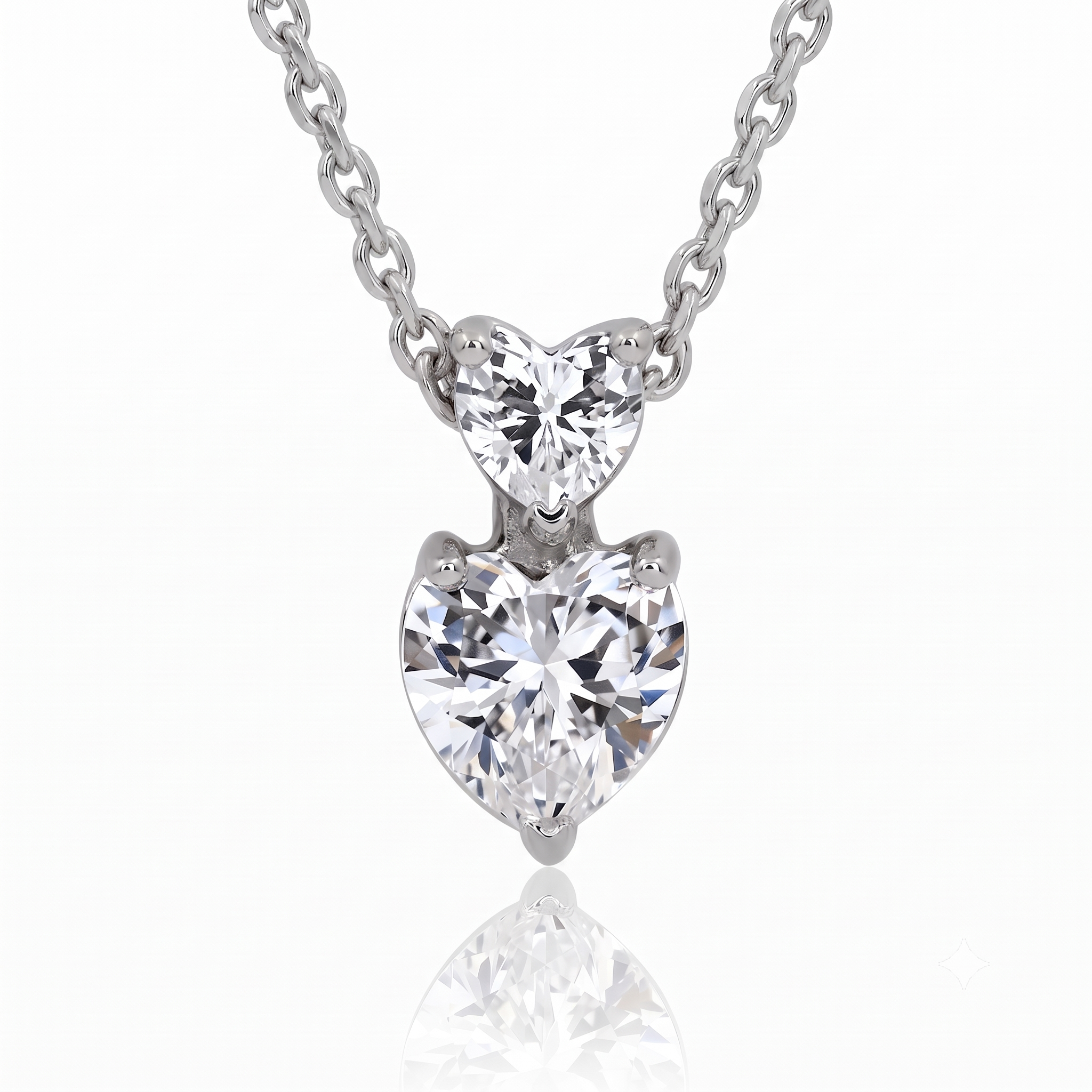 Silver Sparkling Solitaire Heart Embrace Necklace