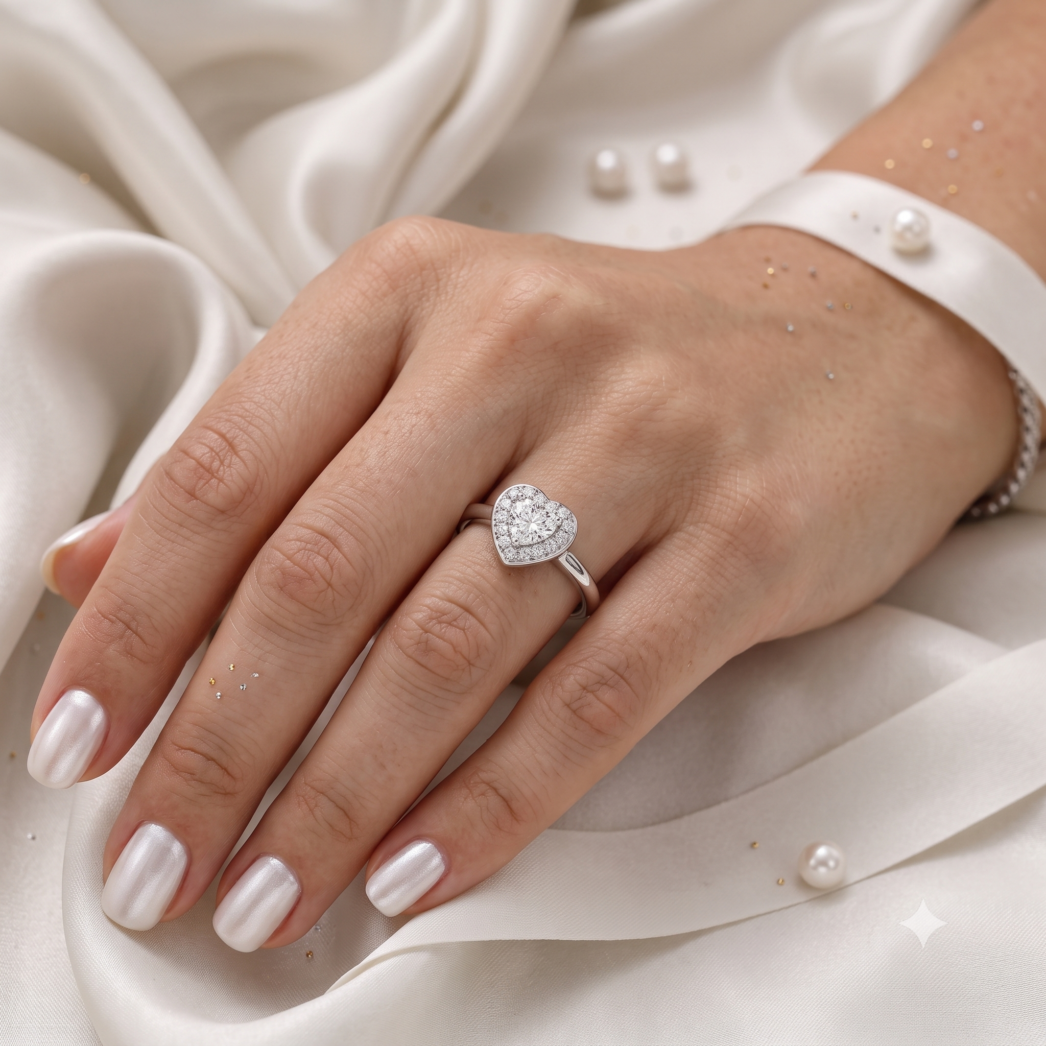 Silver Sparkling Heart Solitaire Ring