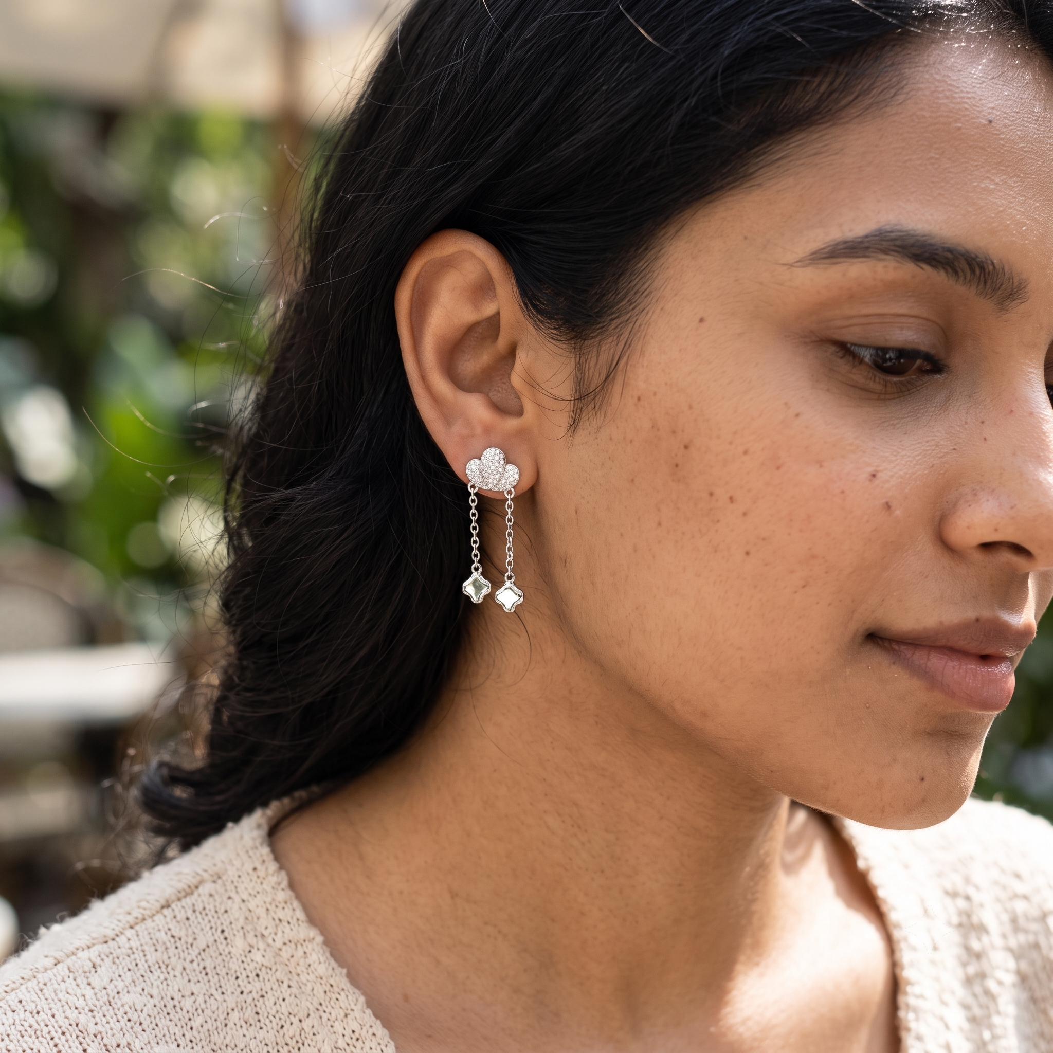 Silver Sparkling Shrub with Danglers Earrings