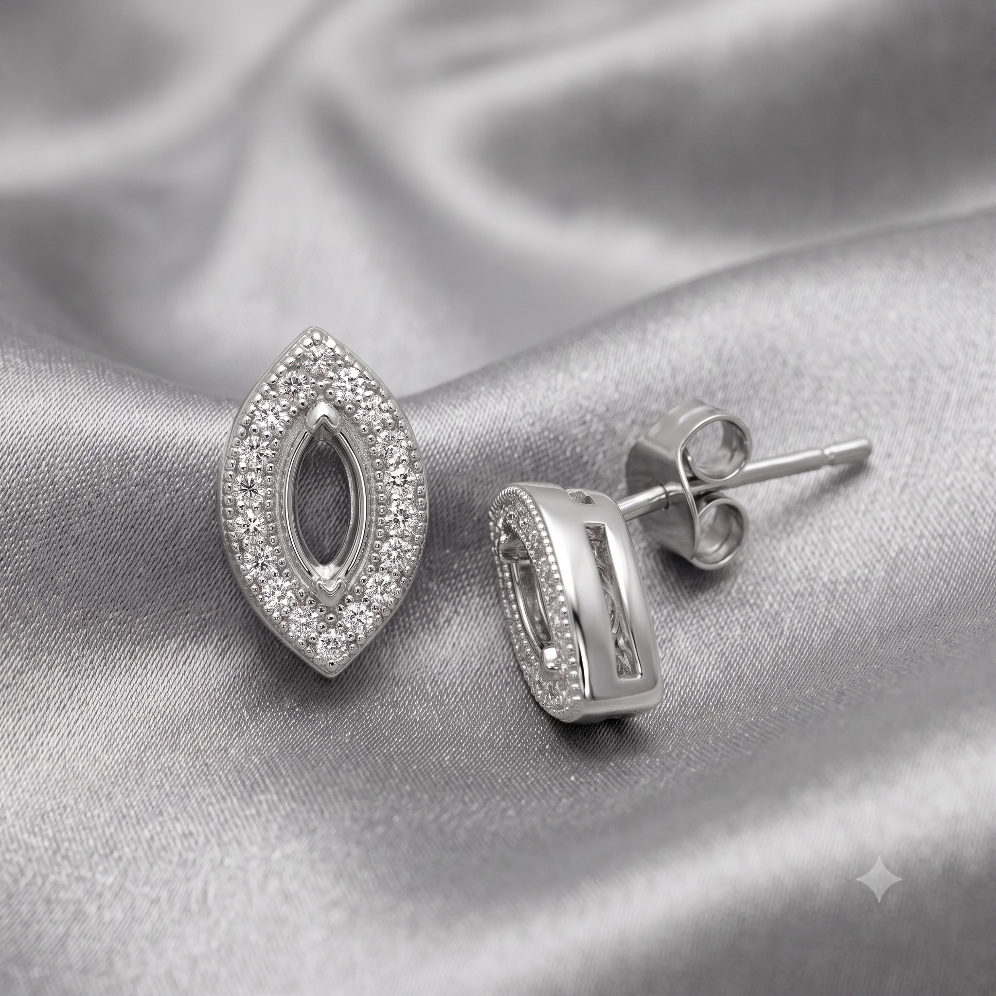 Silver Sparkling Leaf Outline Earrings