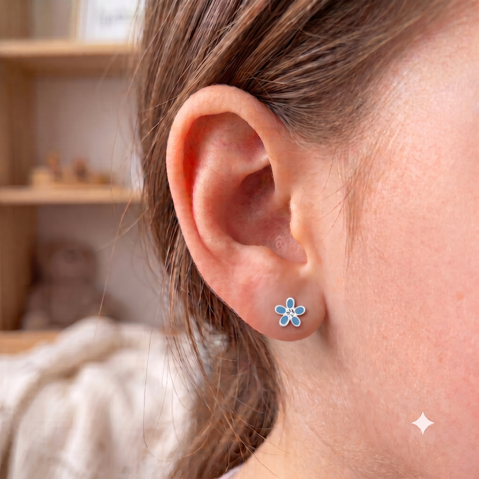 Silver Kids Flower Screw Back Earrings