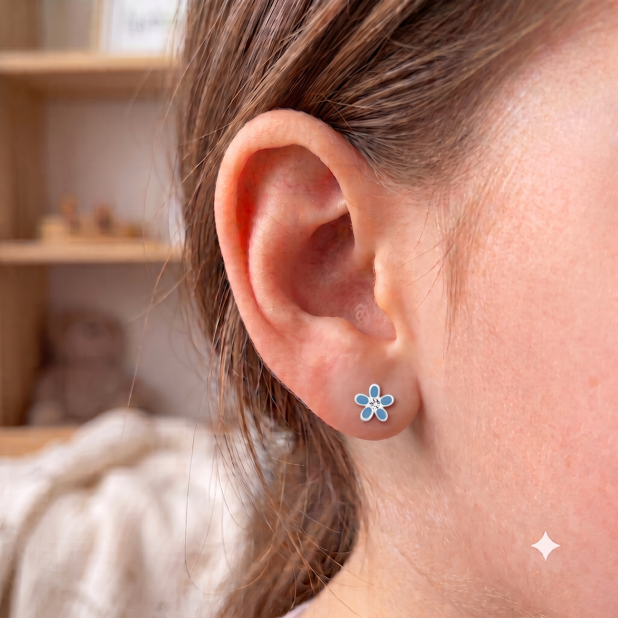 Silver Kids Flower Screw Back Earrings