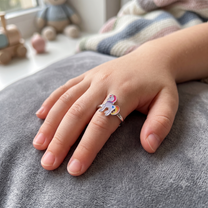 Silver Kids Rainbow Unicorn Ring
