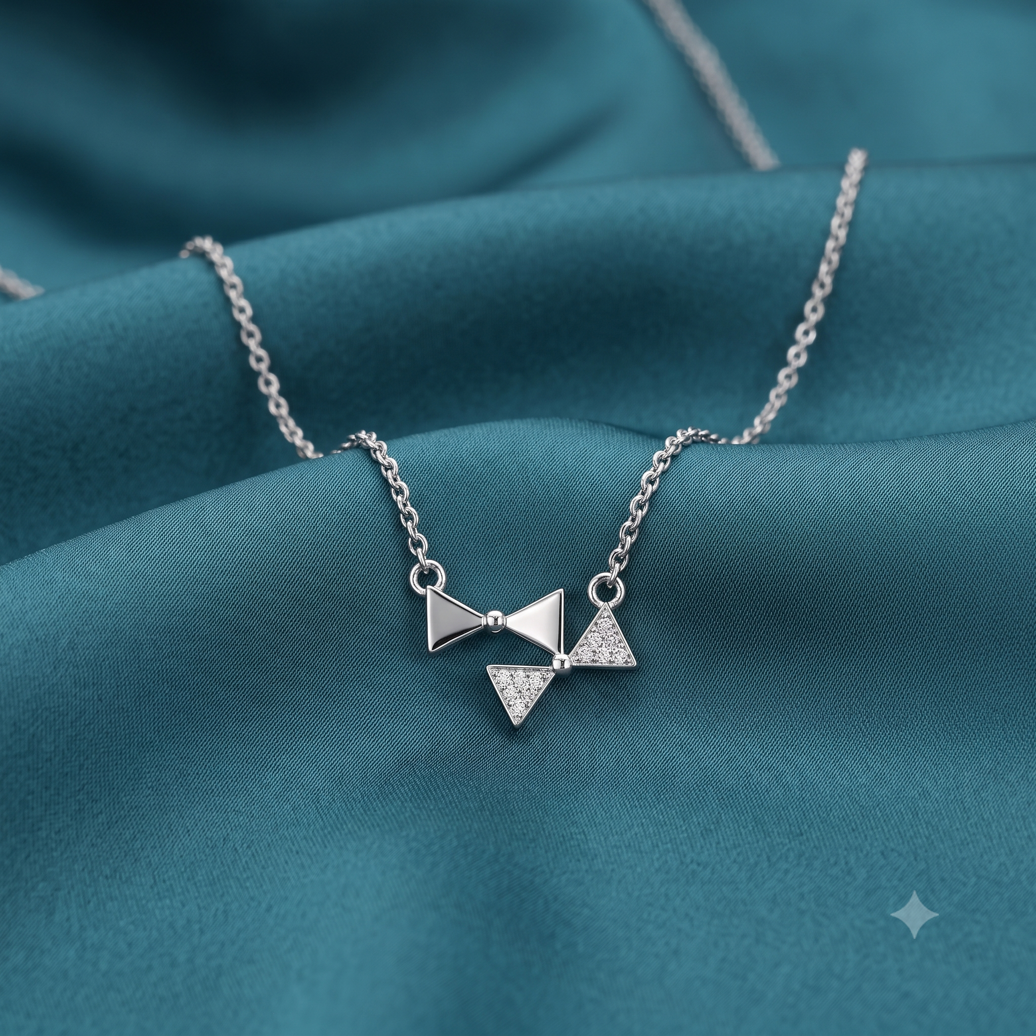 Silver Sparkling Double Bow Necklace