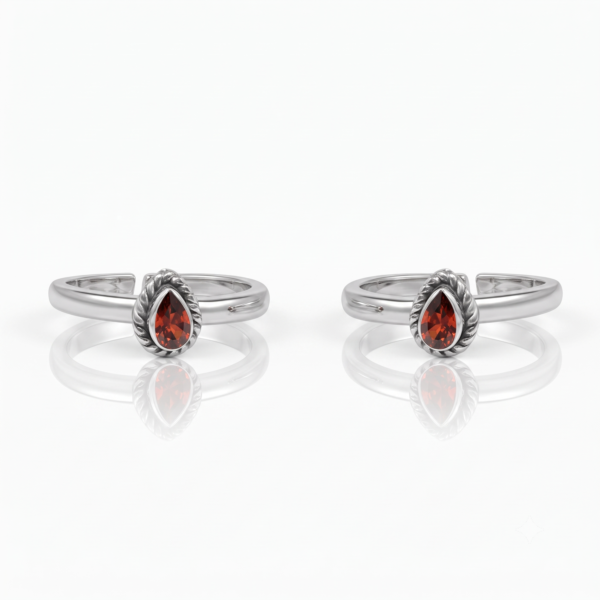 Silver Oxidized Red Royal Drop Toe Rings