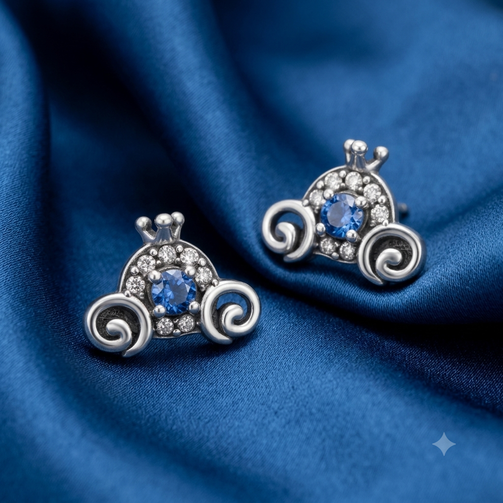 Silver Aquamarine Blue Oxidised Tiara Earrings