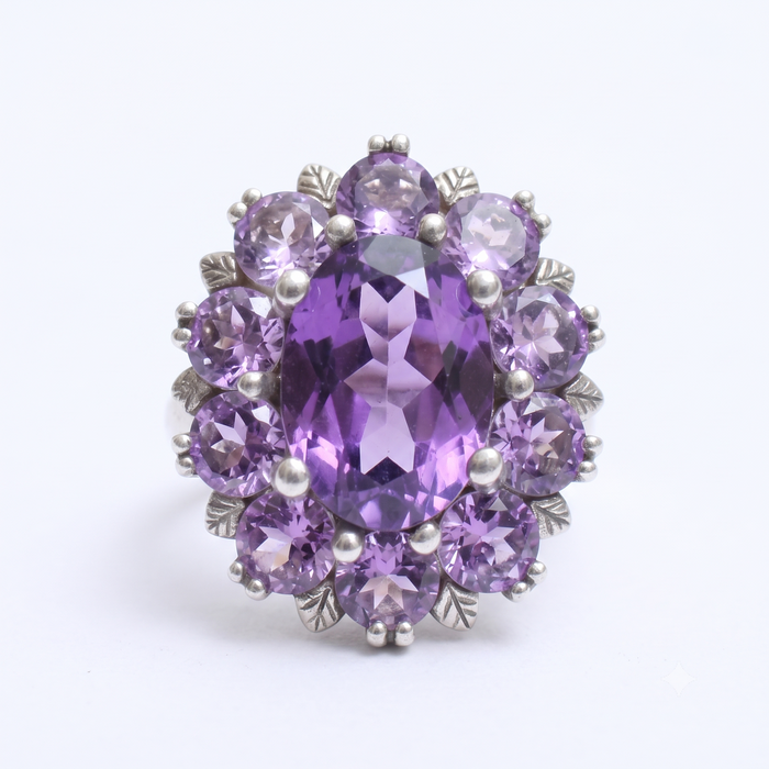 Silver Regal Floral Amethyst Ring