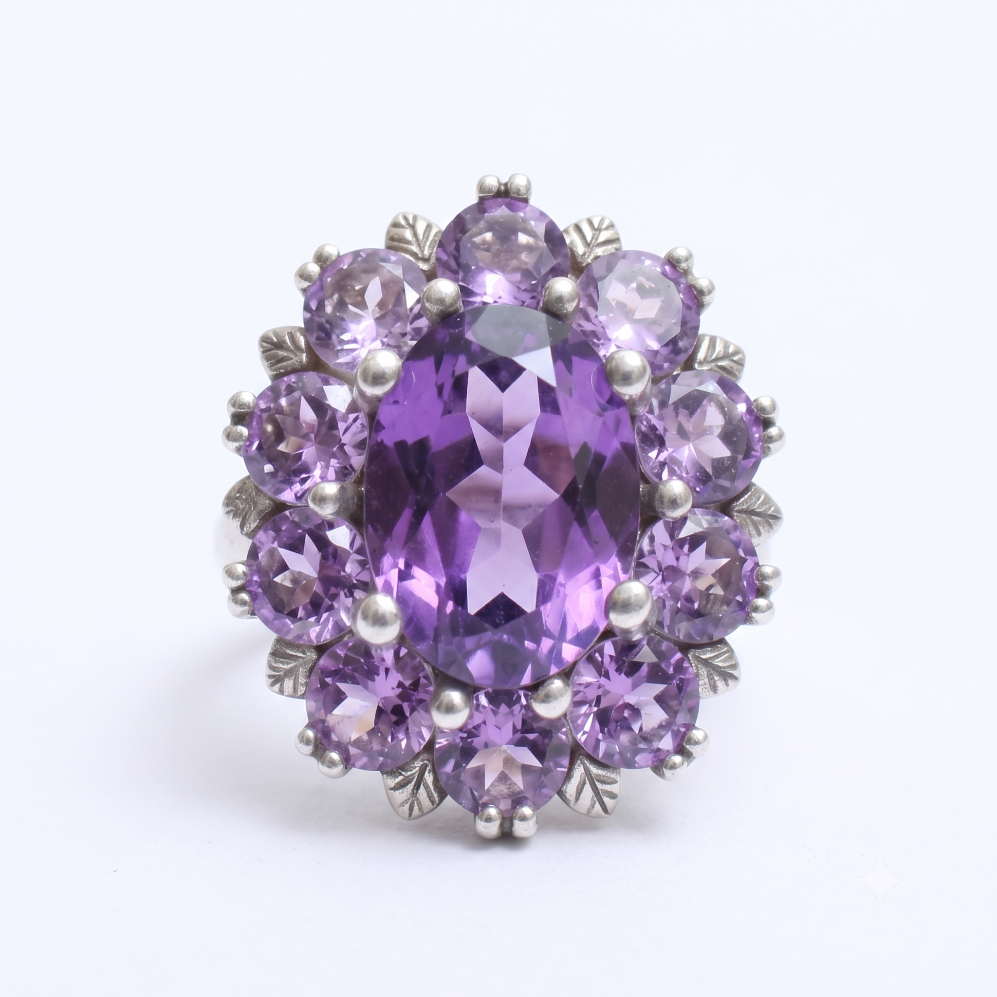 Silver Regal Floral Amethyst Ring