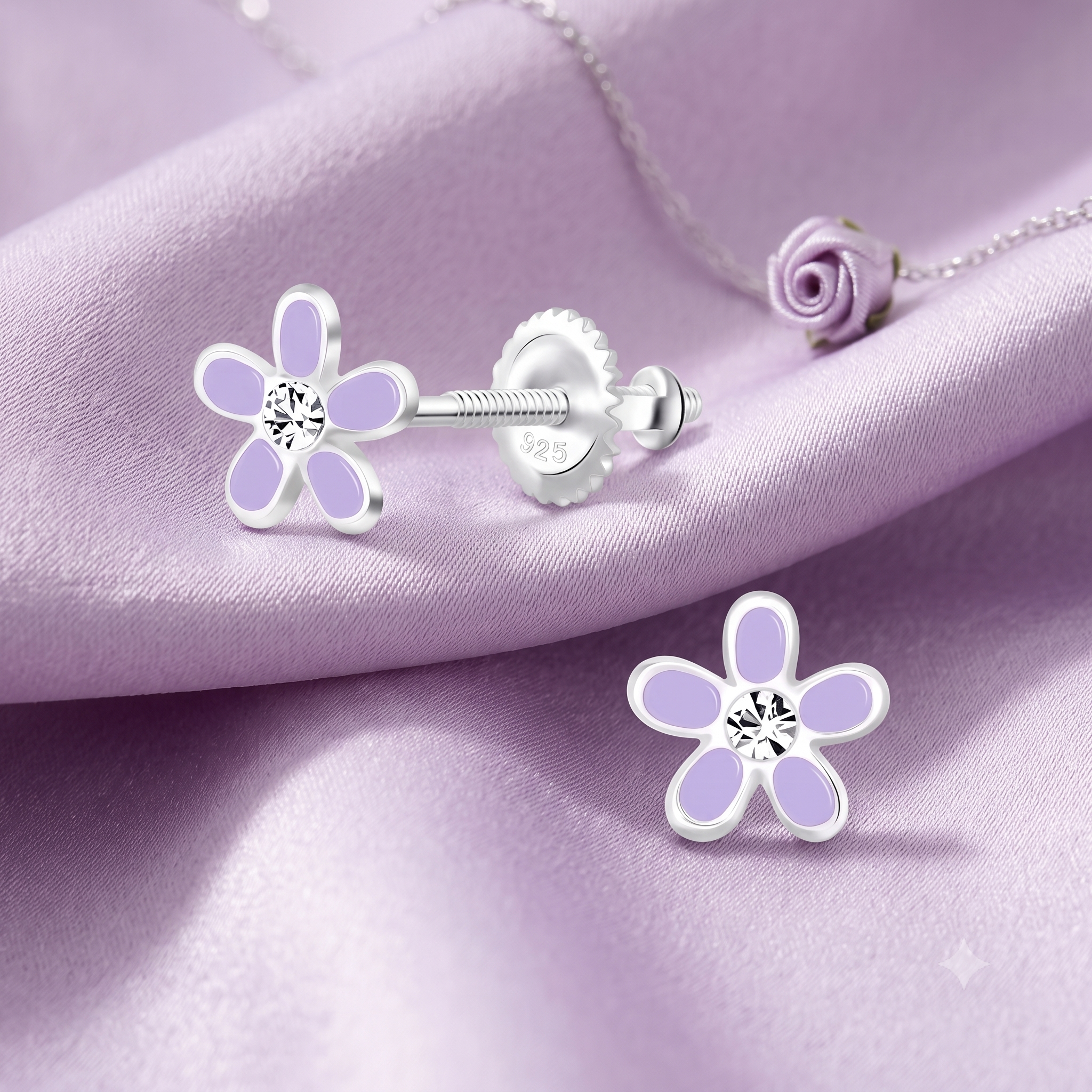 Silver Kids Flower Screw Back Earrings