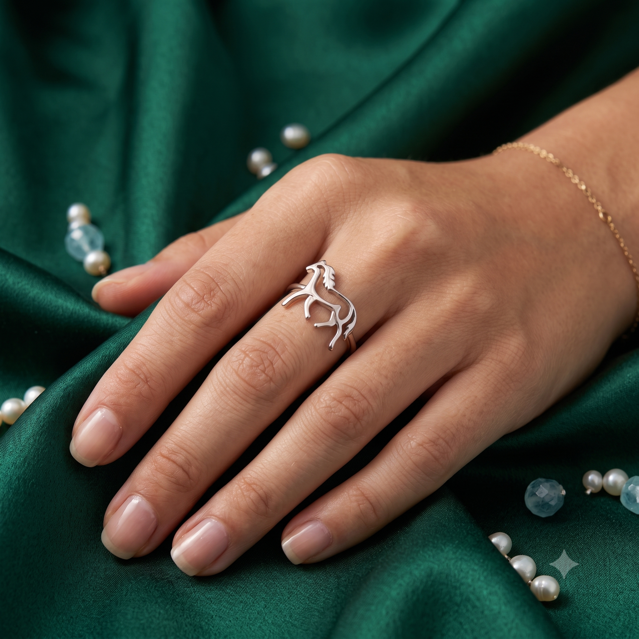 Silver Rose Gold Horse Ring