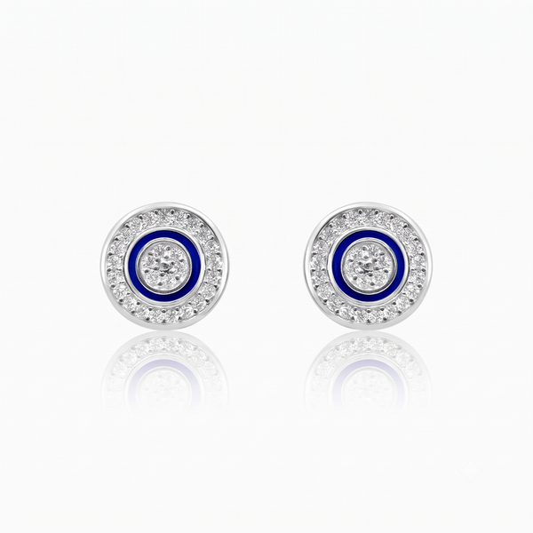 Silver Round Evil Eye Earrings