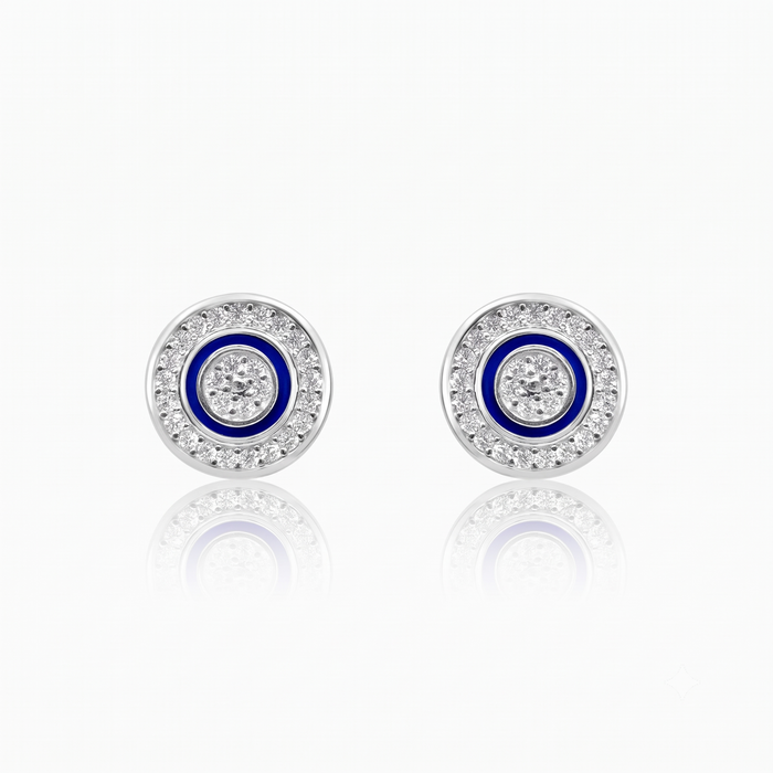 Silver Round Evil Eye Earrings