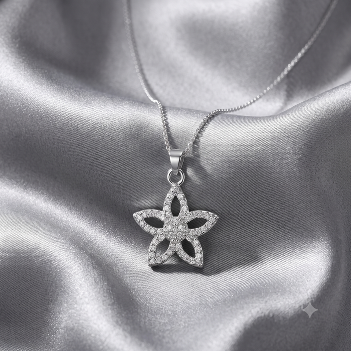 Silver Sparkling Stellar Flower Pendant