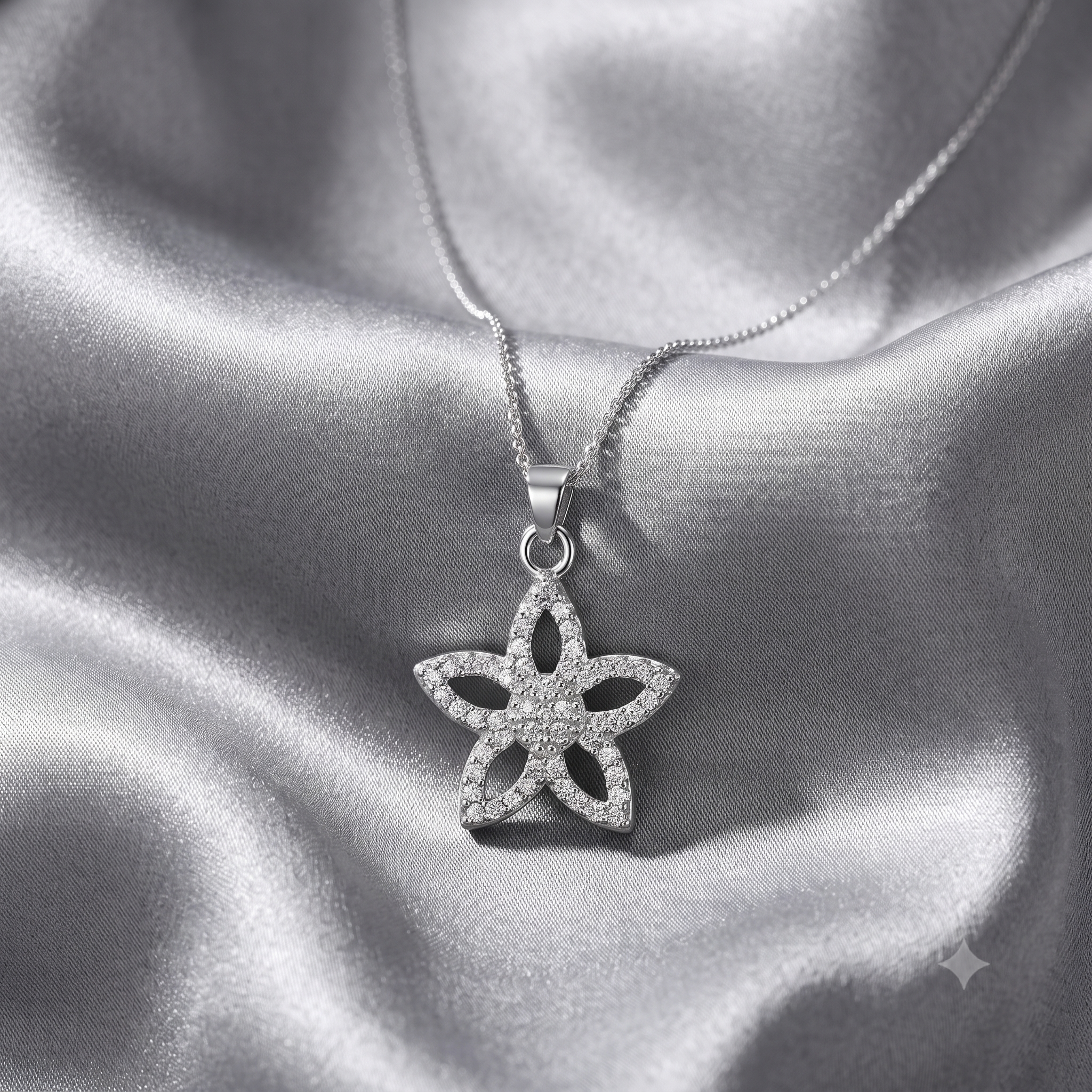 Silver Sparkling Stellar Flower Pendant