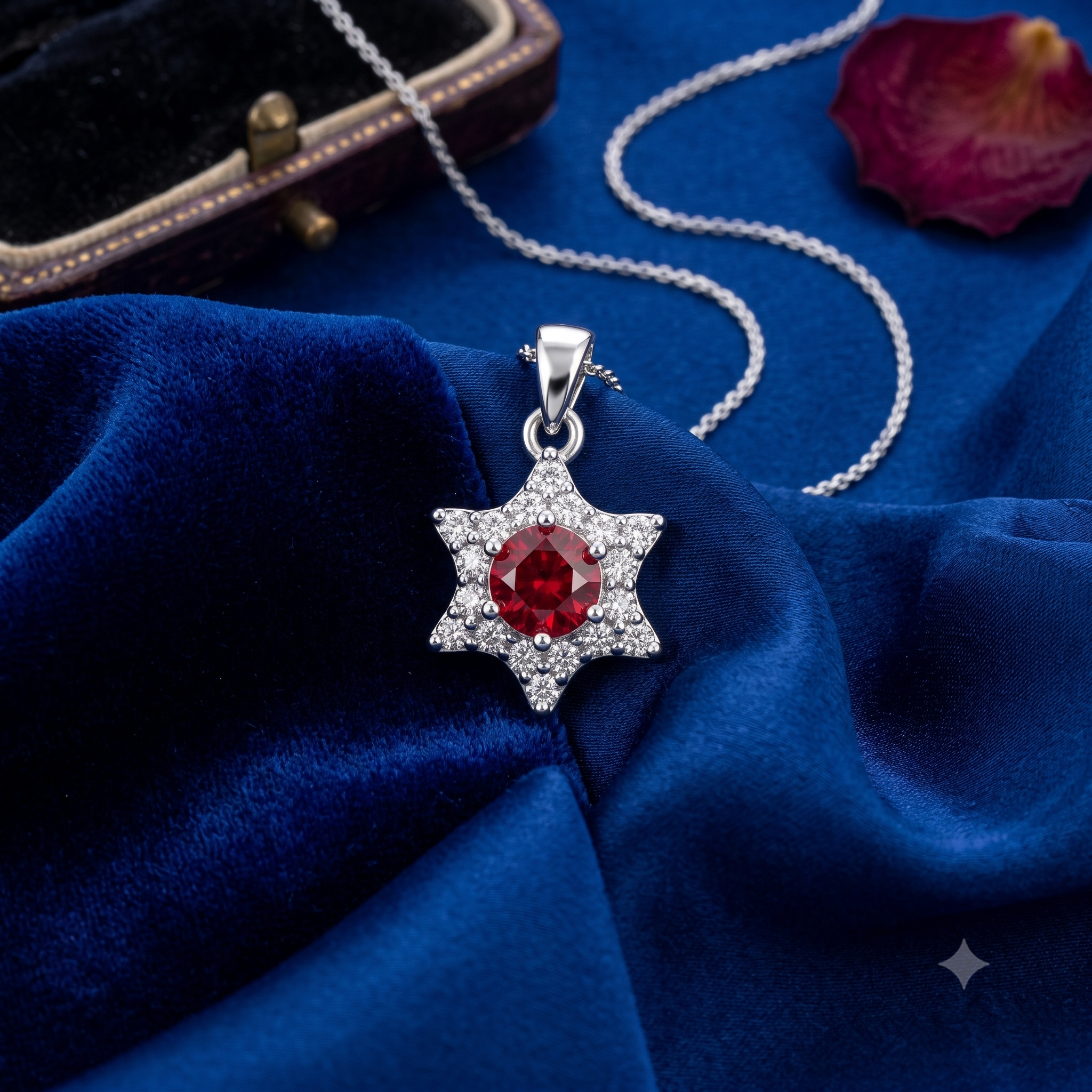 Silver Sparkling Ruby Red Star Pendant