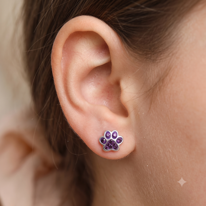 Silver Kids Paw Print Screw back Earrings