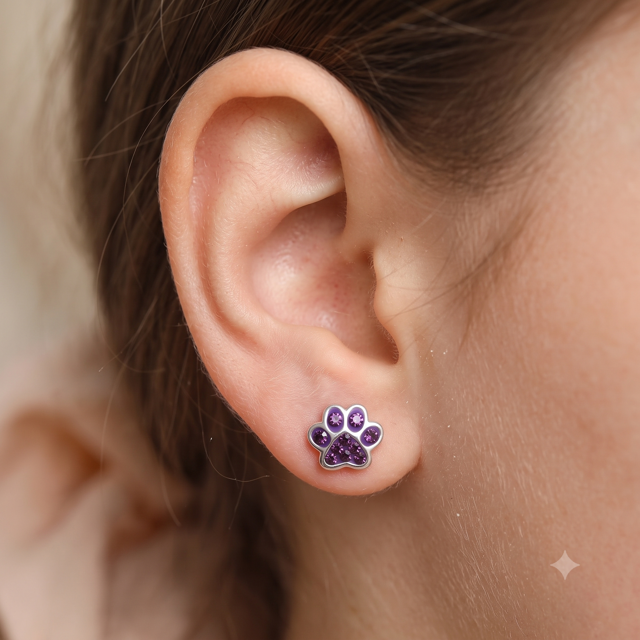 Silver Kids Paw Print Screw back Earrings