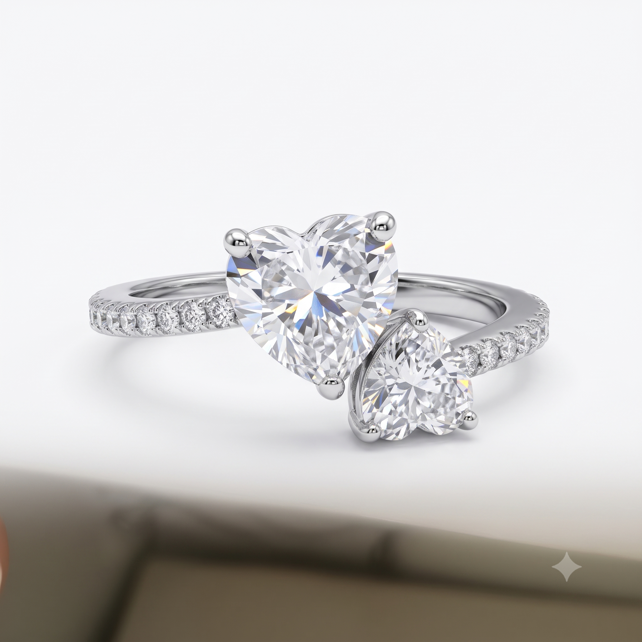 Silver Sparkling Solitaire Heart Embrace Ring