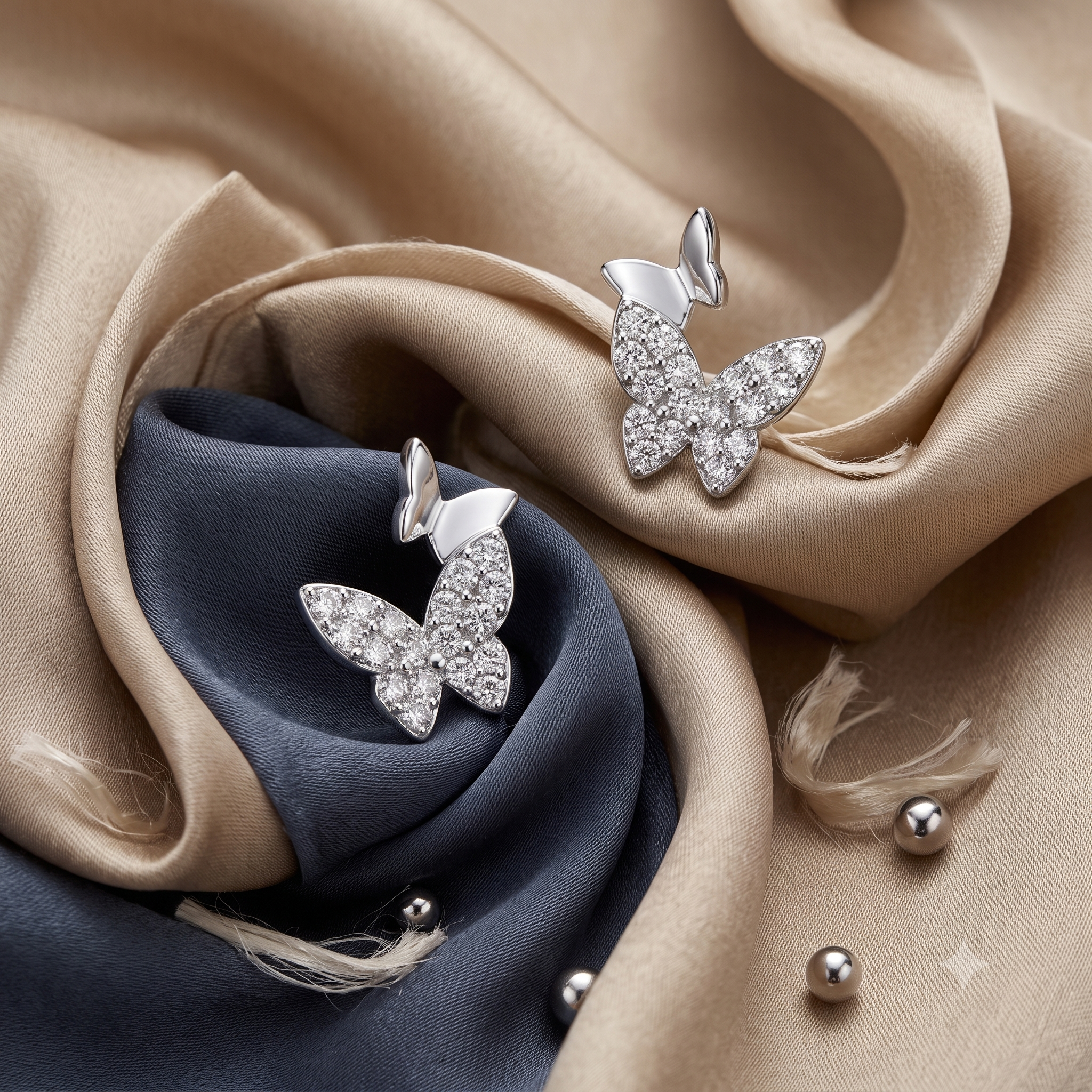Silver Sparkling Butterfly and Baby Earrings