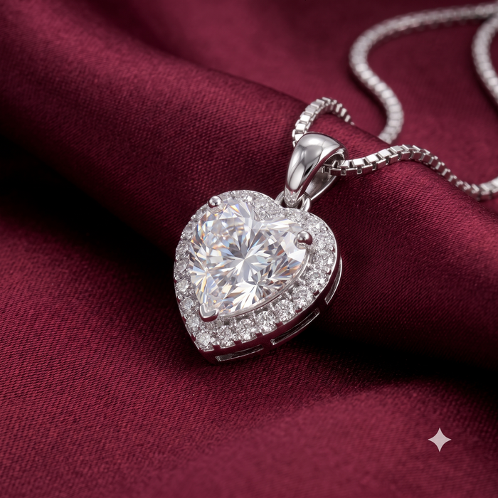 Silver Sparkling Grandoise Heart Solitaire Pendant